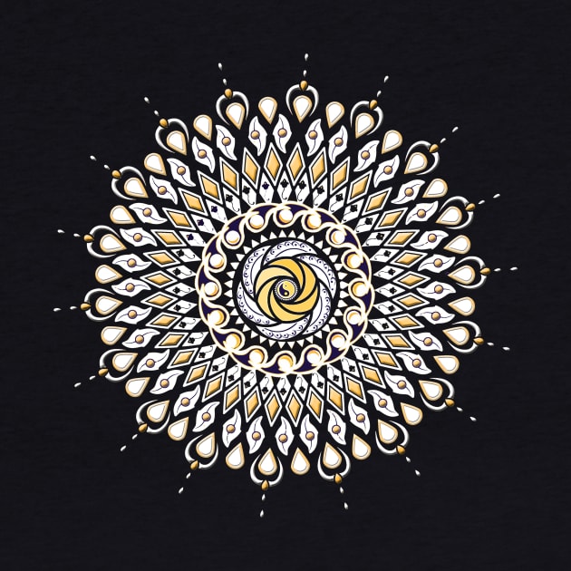 Gold and White Lens Mandala by DISmithArt